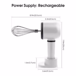 Wireless Portable Hand Whisk with Rechargeable 3 Speeds and 2 Whisk