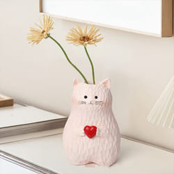 Vase Cat Handmade Statue Vase Flower Plants Shelf Desk Cute Pot