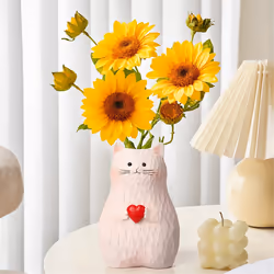 Vase Cat Handmade Statue Vase Flower Plants Shelf Desk Cute Pot