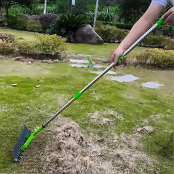 1.7M Lawn Hay Rake, Thatch Rake, Leaf Rake, Garden Descaling Rake