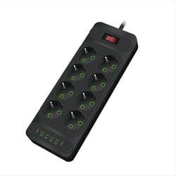 EU Plug AC Socket Multi Tower Power Strip 2M Extension Cable Black