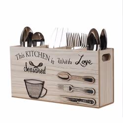 Spoons Silverware Wooden Cutlery Box Utensil Storage Holder A