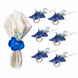 6PCS Handmade Orchid Flower Napkin Rings Blue Flower Holders