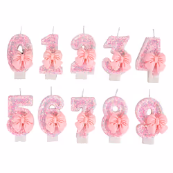 Number Cake Decorating Candles Cute Pink Bow Baby Girl Birthday