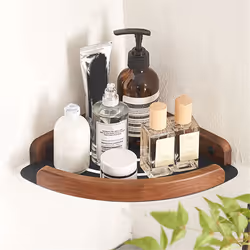 Walnut Wood Bathroom Shelves Wall Mounted Shower Corner Storage Shelf