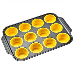 Silicone Muffin Pan with Metal Frame, 12 Regular Size yellow