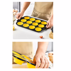 Silicone Muffin Pan with Metal Frame, 12 Regular Size yellow