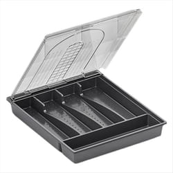 Organizer with Lid,Plastic Cutlery and Flatware Storage Box, A