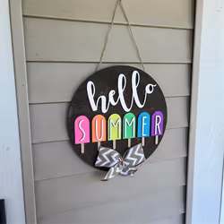 Summer Sign Farmhouse Round Welcome Door Sign for Hanging Home Decor