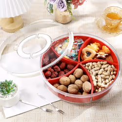 Divided Snack Serving Tray with Lid Handle, Snack Food Containers