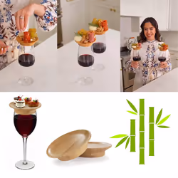 6Pcs Wine Glass Topper, Bamboo Wine Glass Topper Coasters