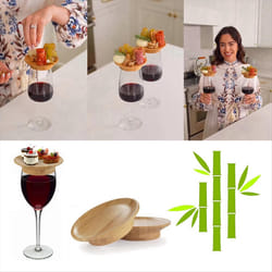 6Pcs Wine Glass Topper, Bamboo Wine Glass Topper Coasters