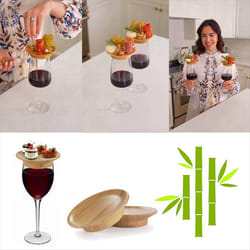 Coasters Set of 4 Wine Glass Topper,Bamboo Wine Glass Topper Coasters
