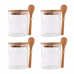 4 Pack Overnight Oats Glass Containers with Lids and Spoons