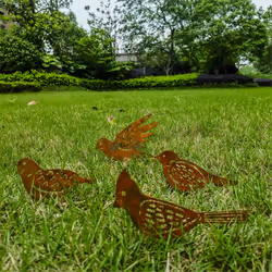 Rusty Birds Decoration, Metal Birds Statues Garden Fence Decor C