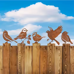 Rusty Birds Decoration, Metal Birds Statues Garden Fence Decor C