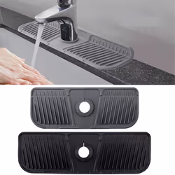 2PCS Kitchen Silicone Faucet Mat Faucet Water Catcher Mat,Black