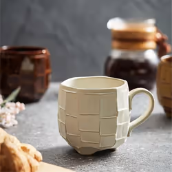 Yellow 420ml Retro Rough Pottery Coffee Cup Japanese Ceramic Mugs