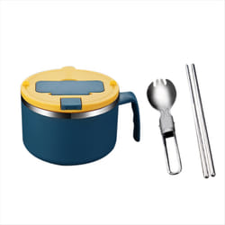 1200ml Noodle Bowl with Lid Stainless Steel Instant Noodle Bowl Blue