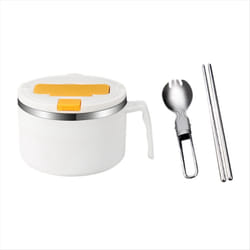 1200ml Noodle Bowl with Lid Stainless Steel Instant Noodle Bowl White