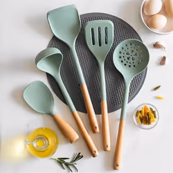 5pcs Silicone Kitchen Utensils Set with Wooden Handle