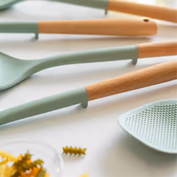 5pcs Silicone Kitchen Utensils Set with Wooden Handle