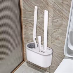 3 In 1 White Toilet Brush Silicone Wall Mounted Rack WC Bath A