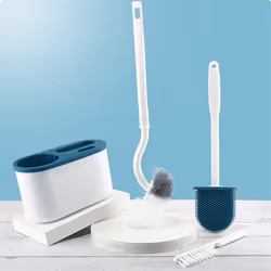 3 In 1 White Toilet Brush Silicone Wall Mounted Rack WC Bath A