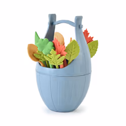 Wheat Straw Fruit Fork With Storage Bucket Mini Toothpick,Blue