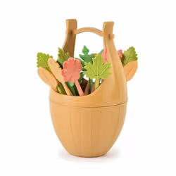 Wheat Straw Fruit Fork With Storage Bucket Mini Toothpick,Brown