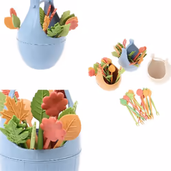 Wheat Straw Fruit Fork With Storage Bucket Mini Toothpick,Brown
