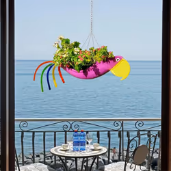 Metal Flower Pot Flying Bird Shape Colorful Parrot Flower Pot,L,B