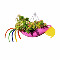 Metal Flower Pot Flying Bird Shape Colorful Parrot Flower Pot,L,A