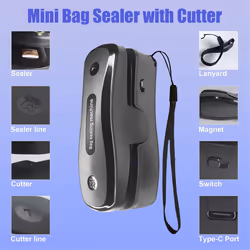 Mini Bag Sealer with Cutter, Rechargeable 2 in 1 Chip Bag Sealer