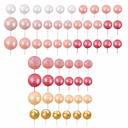 56PCS Ball Cake Picks Ball Shaped Cake Topper for Birthday Pink