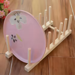 Kitchen Dish Drain Rack Dinnerware Plate Drying Shelf Wooden A