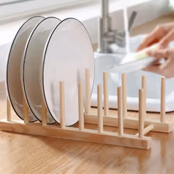 Kitchen Dish Drain Rack Dinnerware Plate Drying Shelf Wooden A
