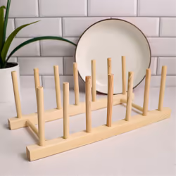 Kitchen Dish Drain Rack Dinnerware Plate Drying Shelf Wooden B