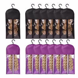 12PCS Wig Bags Storage with Hanger Hair Extension Holder