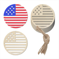 20PCS American Independence Day Wooden Blank Round Pendant DIY