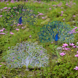 Metal Peacocks Garden Stake,Yard Art Peacocks Statue Decorative,Blue