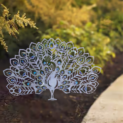 Metal Peacocks Garden Stake,Yard Art Peacocks Statue Decorative,Green