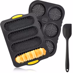 Silicone French bread Pan and Hamburger Bun Pan Set Nonstick