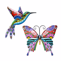 bird Butterfly Metal Outdoor Wall Art Decor