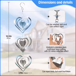 3PCS Heart Bird Scare Discs Set,Double-Sided Bird Reflectors