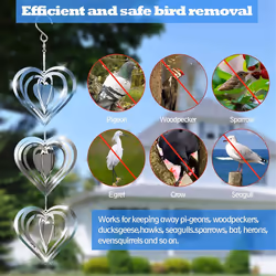 3PCS Heart Bird Scare Discs Set,Double-Sided Bird Reflectors