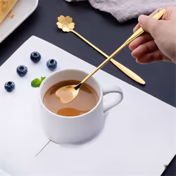 Stainless Steel Cherry Flower Gold Scoop Coffee Spoon Gift 18Cm