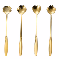 Stainless Steel Cherry Flower Gold Scoop Coffee Spoon Gift 13Cm