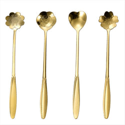 Stainless Steel Cherry Flower Gold Scoop Coffee Spoon Gift 13Cm