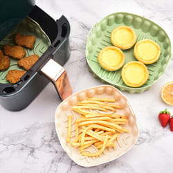 2PCS Air Fryer Silicone Baking Tray Reusable Square Air Fryer Pan,A